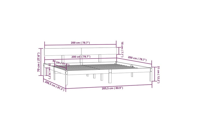 Sengeramme heltre furu 200x200 cm - Brun - Møbler - Senger - Sengeramme & sengestamme