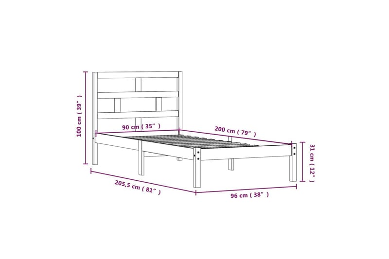 Sengeramme heltre furu 90x200 cm - Brun - Møbler - Senger - Sengeramme & sengestamme