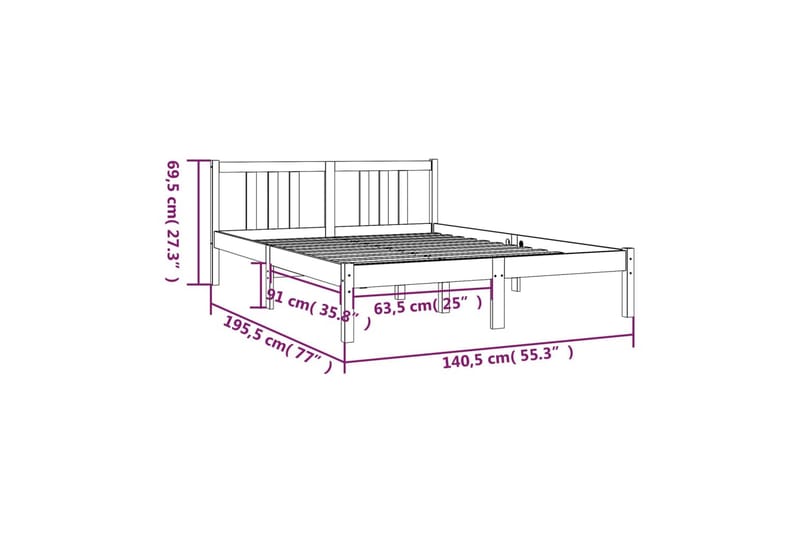 Sengeramme honningbrun heltre 135x190 cm 4FT6 Double - Brun - Møbler - Senger - Sengeramme & sengestamme