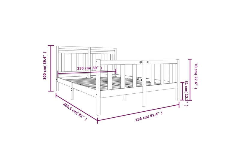 Sengeramme honningbrun heltre 150x200 cm 5FT King Size - Brun - Møbler - Senger - Sengeramme & sengestamme