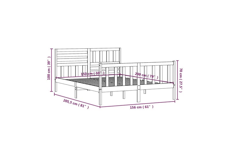 Sengeramme honningbrun heltre 150x200 cm 5FT King Size - Brun - Møbler - Senger - Sengeramme & sengestamme