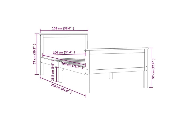 Sengeramme honningbrun heltre furu 100x200 cm - Brun - Møbler - Senger - Sengeramme & sengestamme