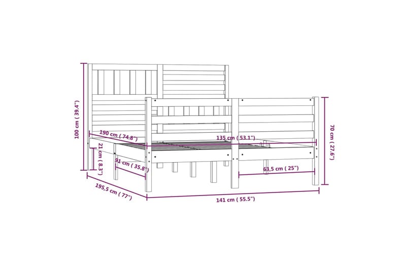 Sengeramme hvit heltre 135x190 cm 4FT6 Double - Hvit - Møbler - Senger - Sengeramme & sengestamme