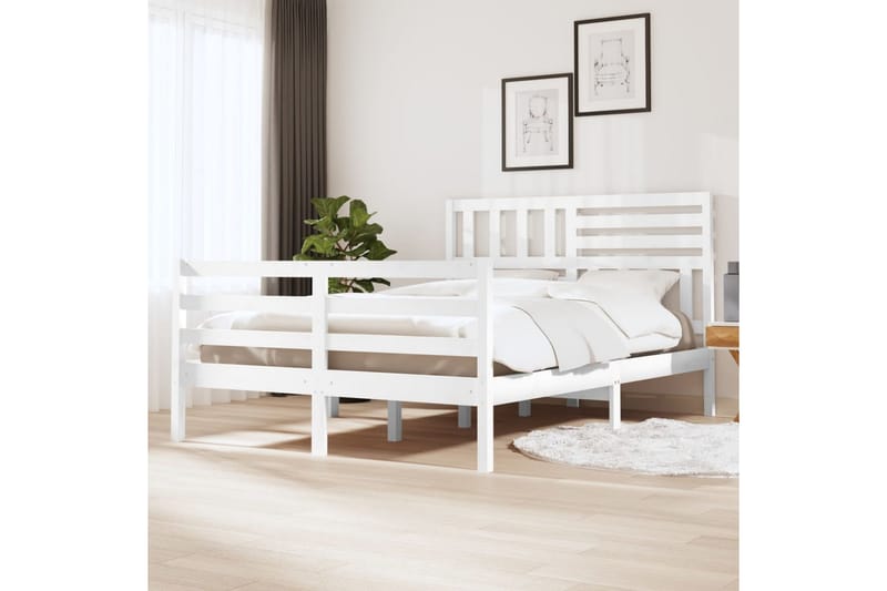 Sengeramme hvit heltre 135x190 cm 4FT6 Double - Hvit - Møbler - Senger - Sengeramme & sengestamme