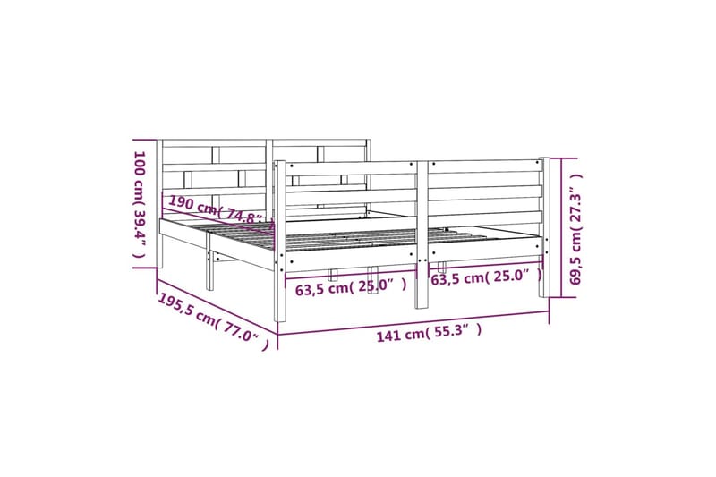 Sengeramme hvit heltre 135x190 cm 4FT6 Double - Hvit - Møbler - Senger - Sengeramme & sengestamme