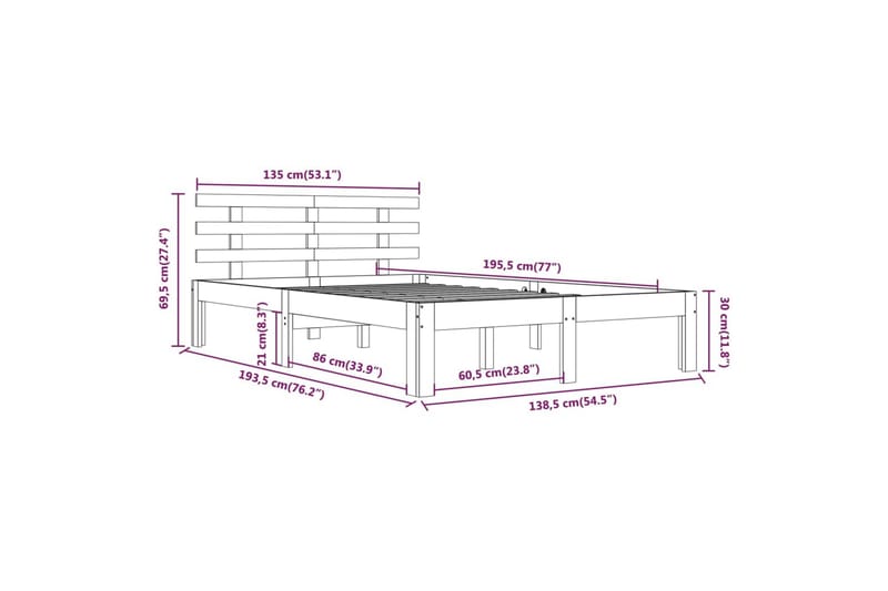 Sengeramme hvit heltre 135x190 cm 4FT6 Double - Hvit - Møbler - Senger - Sengeramme & sengestamme