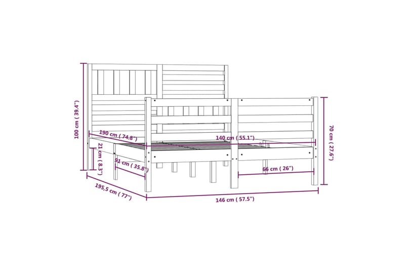 Sengeramme hvit heltre 140x190 cm hvit - Hvit - Møbler - Senger - Sengeramme & sengestamme