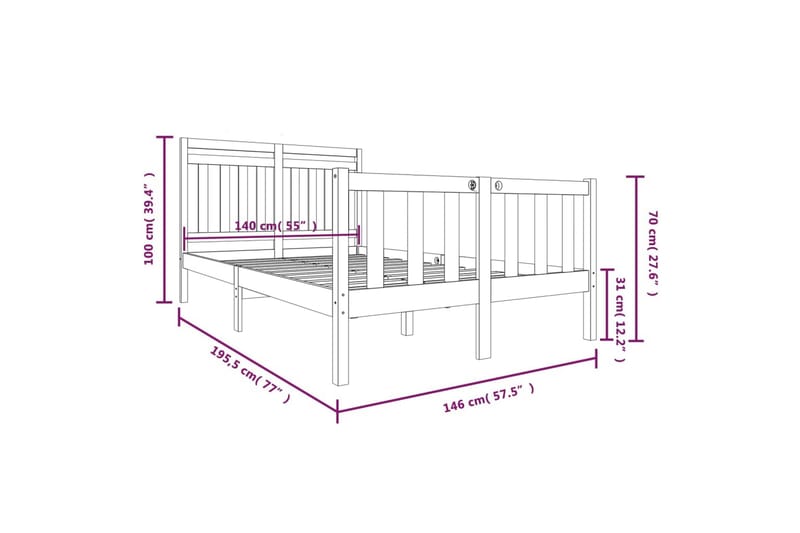 Sengeramme hvit heltre 140x190 cm - Hvit - Møbler - Senger - Sengeramme & sengestamme