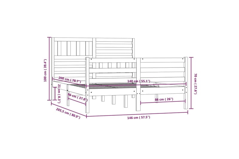 Sengeramme hvit heltre 140x200 cm hvit - Hvit - Møbler - Senger - Sengeramme & sengestamme