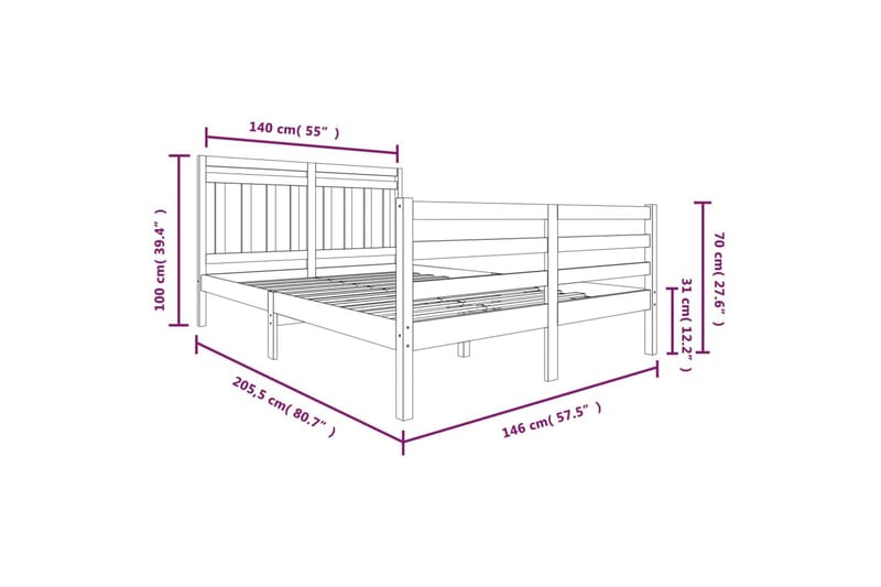 Sengeramme hvit heltre 140x200 cm - Hvit - Møbler - Senger - Sengeramme & sengestamme