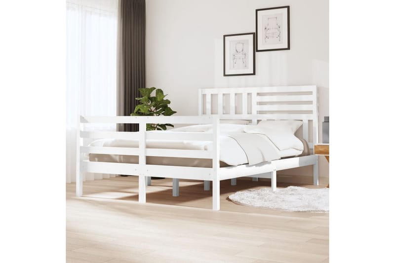 Sengeramme hvit heltre 150x200 cm 5FT King Size - Hvit - Møbler - Senger - Sengeramme & sengestamme