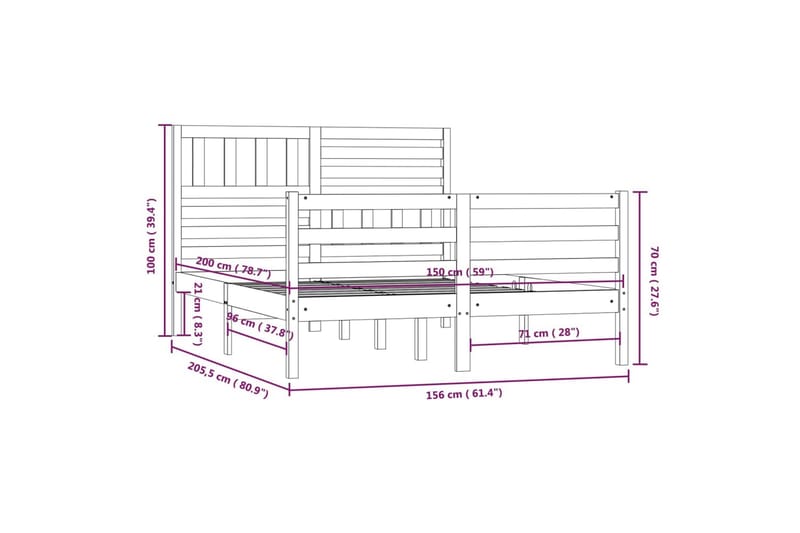 Sengeramme hvit heltre 150x200 cm 5FT King Size - Hvit - Møbler - Senger - Sengeramme & sengestamme