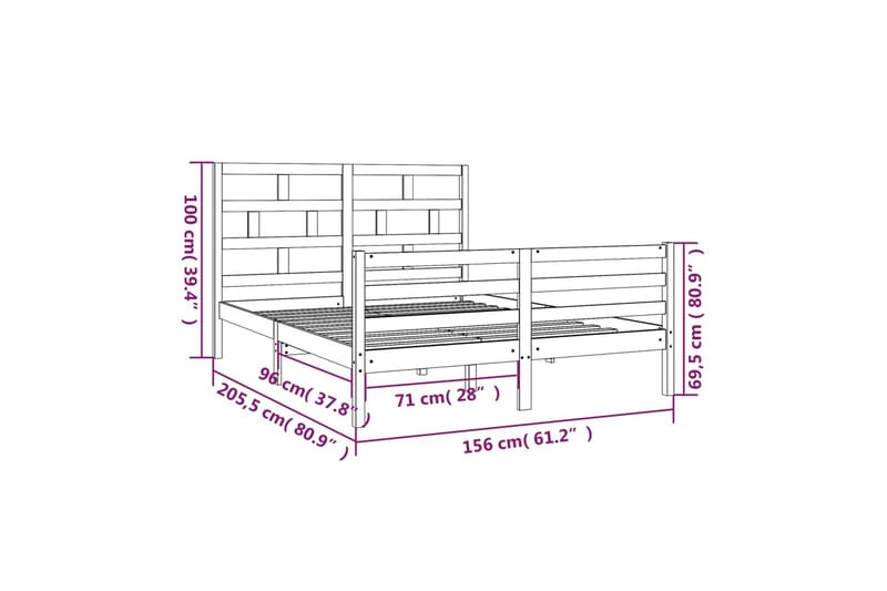 Sengeramme hvit heltre 150x200 cm 5FT King Size - Hvit - Møbler - Senger - Sengeramme & sengestamme