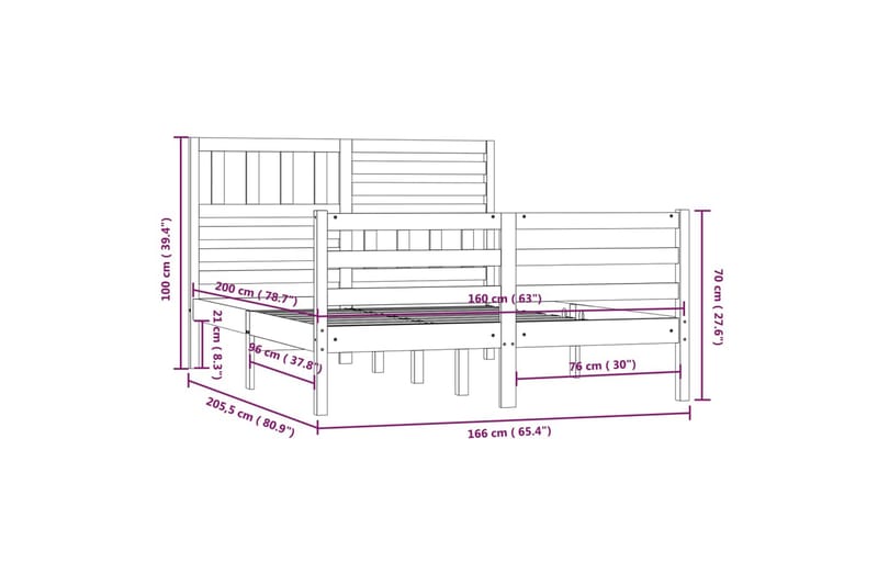 Sengeramme hvit heltre 160x200 cm - Hvit - Møbler - Senger - Sengeramme & sengestamme