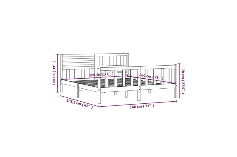 Sengeramme hvit heltre 180x200 cm 6FT Super King - Hvit - Møbler - Senger - Sengeramme & sengestamme