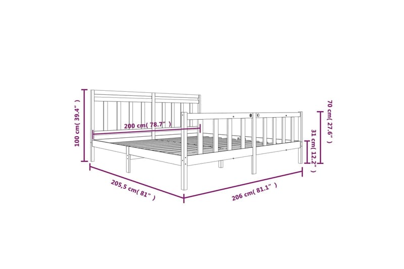 Sengeramme hvit heltre 200x200 cm - Hvit - Møbler - Senger - Sengeramme & sengestamme