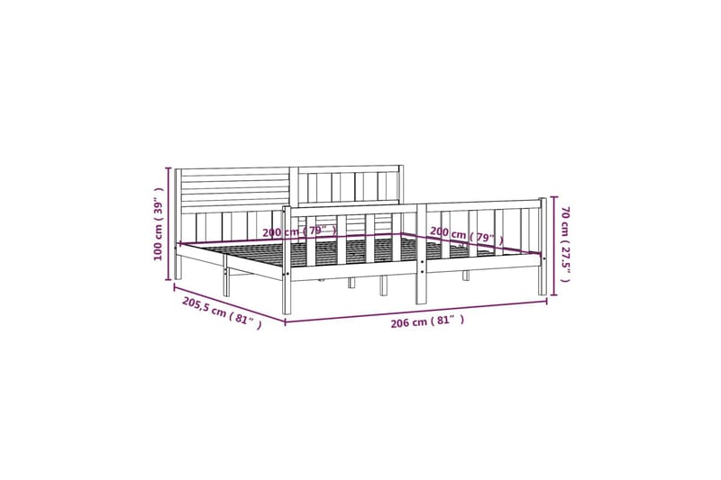 Sengeramme hvit heltre 200x200 cm - Hvit - Møbler - Senger - Sengeramme & sengestamme