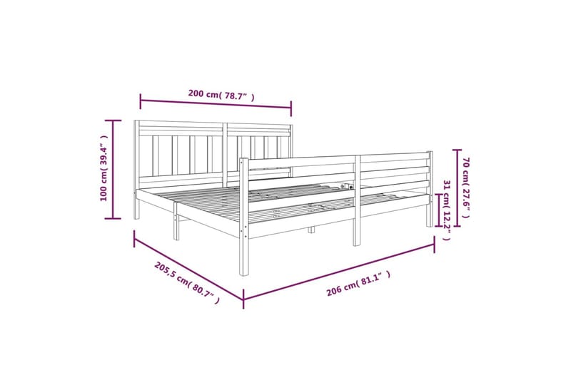 Sengeramme hvit heltre 200x200 cm - Hvit - Møbler - Senger - Sengeramme & sengestamme