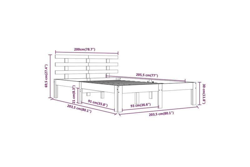 Sengeramme hvit heltre 200x200 cm - Hvit - Møbler - Senger - Sengeramme & sengestamme