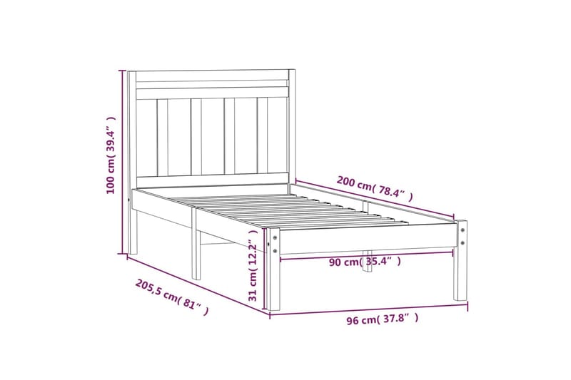 Sengeramme hvit heltre 90x200 cm - Hvit - Møbler - Senger - Sengeramme & sengestamme