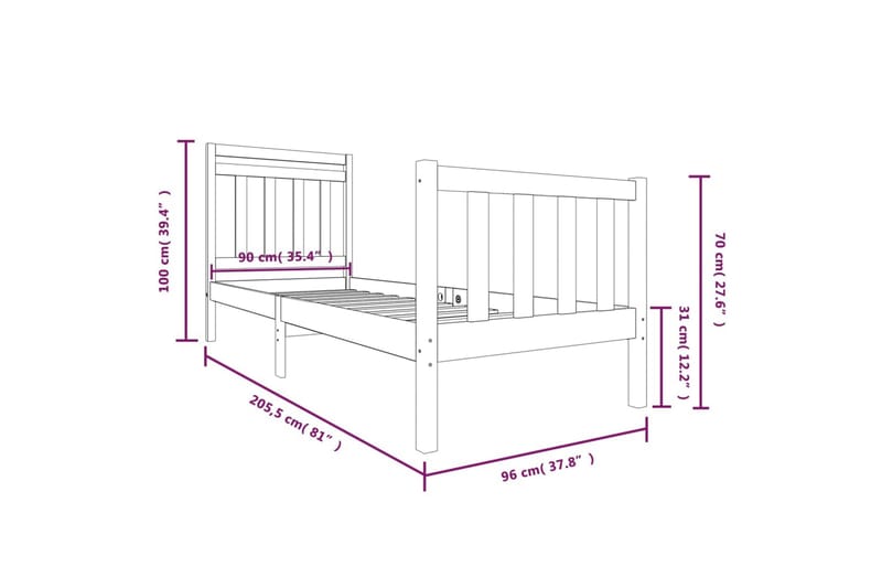 Sengeramme hvit heltre 90x200 cm - Hvit - Møbler - Senger - Sengeramme & sengestamme