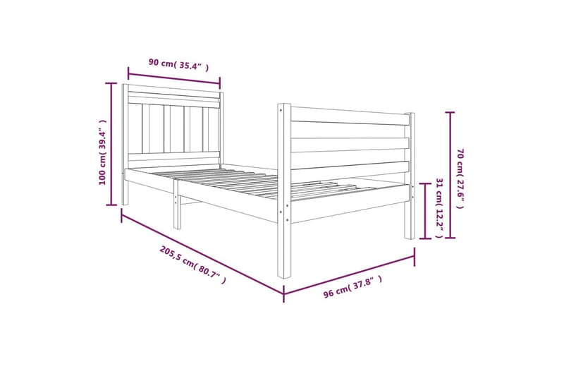 Sengeramme hvit heltre 90x200 cm - Hvit - Møbler - Senger - Sengeramme & sengestamme