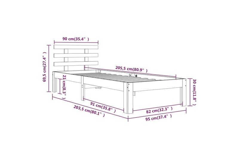 Sengeramme hvit heltre 90x200 cm - Hvit - Møbler - Senger - Sengeramme & sengestamme