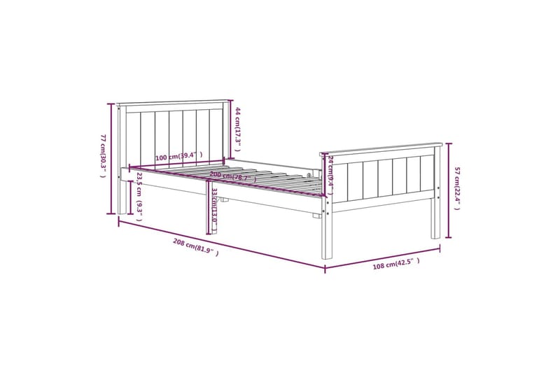 Sengeramme hvit heltre furu 100x200 cm - Hvit - Møbler - Senger - Sengeramme & sengestamme