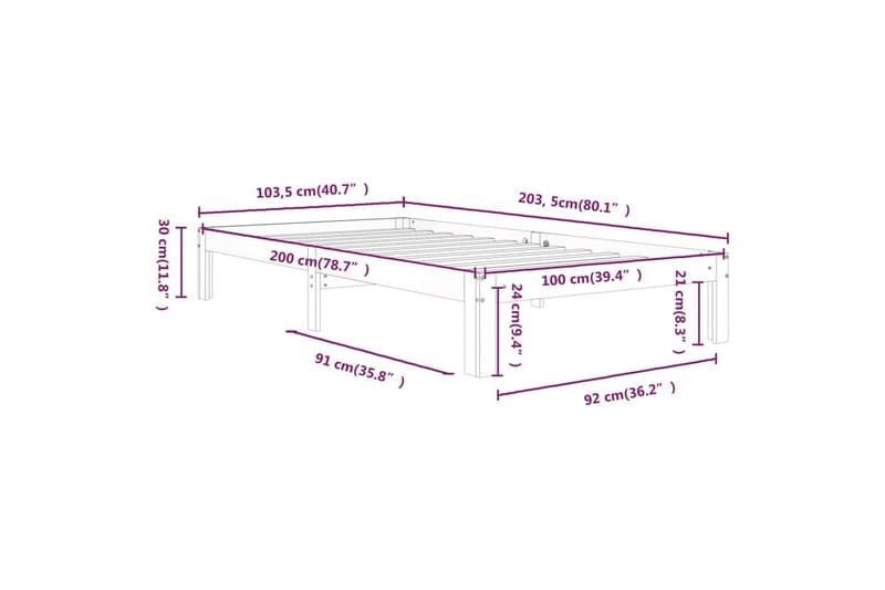 Sengeramme hvit heltre furu 100x200 cm - Hvit - Møbler - Senger - Sengeramme & sengestamme