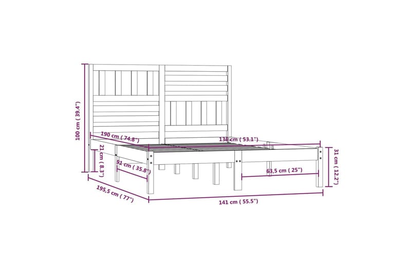 Sengeramme hvit heltre furu 135x190 cm 4FT6 Double - Hvit - Møbler - Senger - Sengeramme & sengestamme