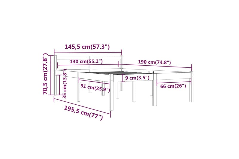 Sengeramme hvit heltre furu 140x190 cm - Hvit - Møbler - Senger - Sengeramme & sengestamme