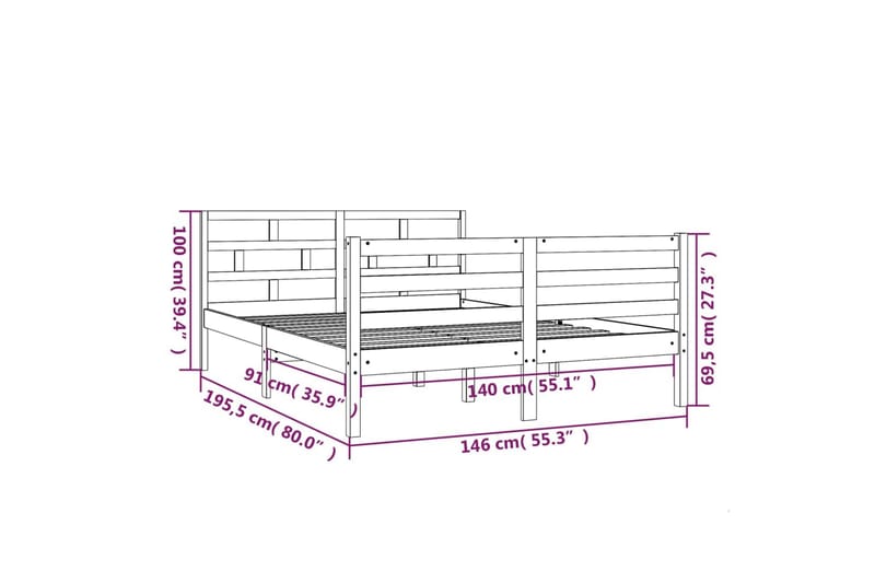 Sengeramme hvit heltre furu 140x190 cm - Hvit - Møbler - Senger - Sengeramme & sengestamme