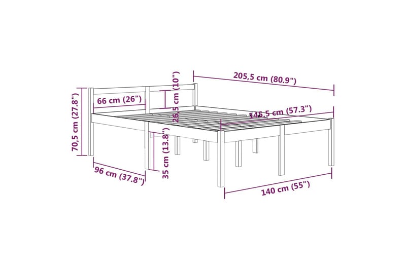 Sengeramme hvit heltre furu 140x200 cm - Hvit - Møbler - Senger - Sengeramme & sengestamme