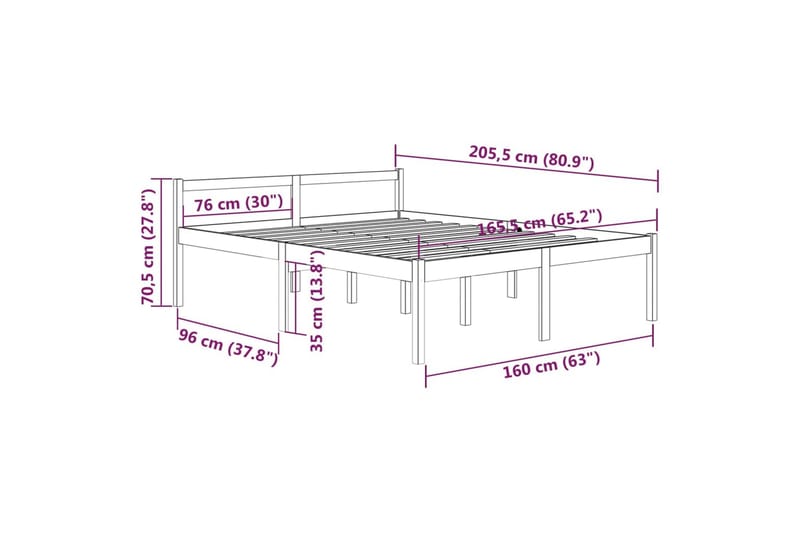 Sengeramme hvit heltre furu 160x200 cm - Hvit - Møbler - Senger - Sengeramme & sengestamme