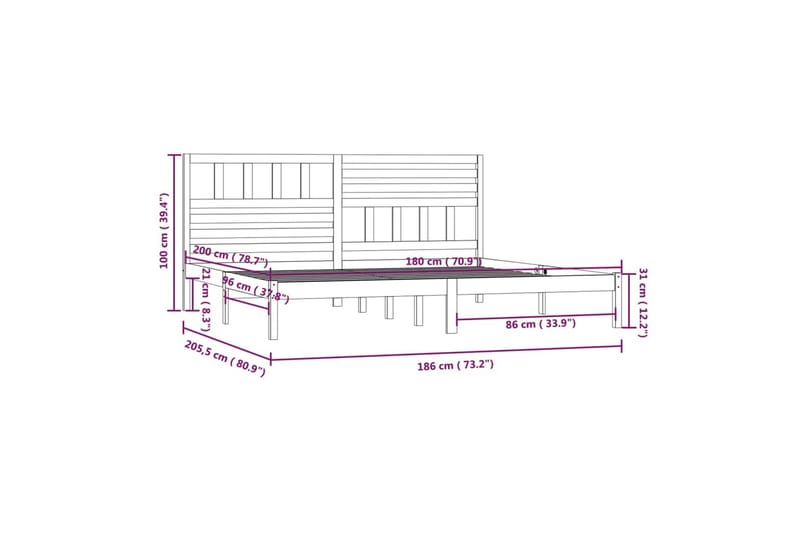 Sengeramme hvit heltre furu 180x200 cm 6FT Super King - Hvit - Møbler - Senger - Sengeramme & sengestamme