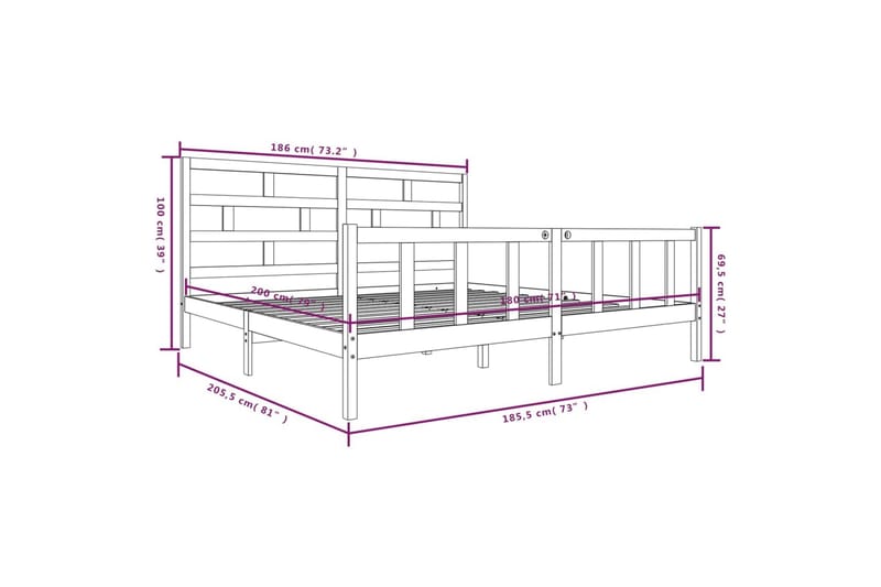 Sengeramme hvit heltre furu 180x200 cm 6FT Super King - Hvit - Møbler - Senger - Sengeramme & sengestamme