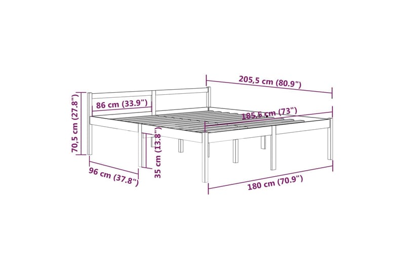 Sengeramme hvit heltre furu 180x200 cm 6FT Super King - Hvit - Møbler - Senger - Sengeramme & sengestamme