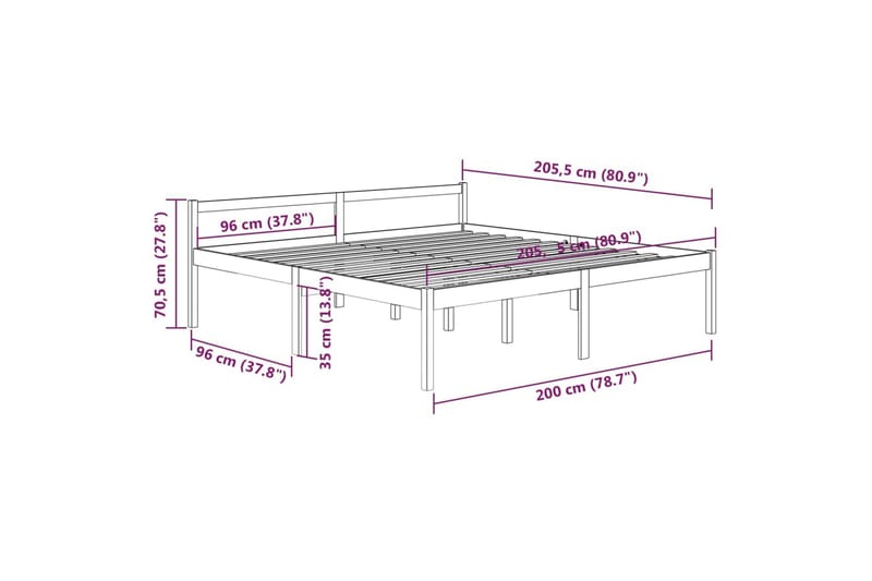 Sengeramme hvit heltre furu 200x200 cm - Hvit - Møbler - Senger - Sengeramme & sengestamme