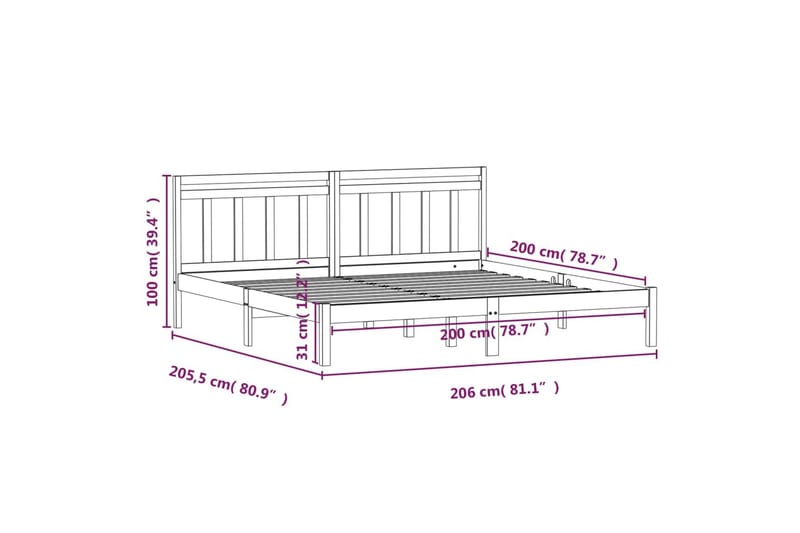 Sengeramme hvit heltre furu 200x200 cm - Hvit - Møbler - Senger - Sengeramme & sengestamme