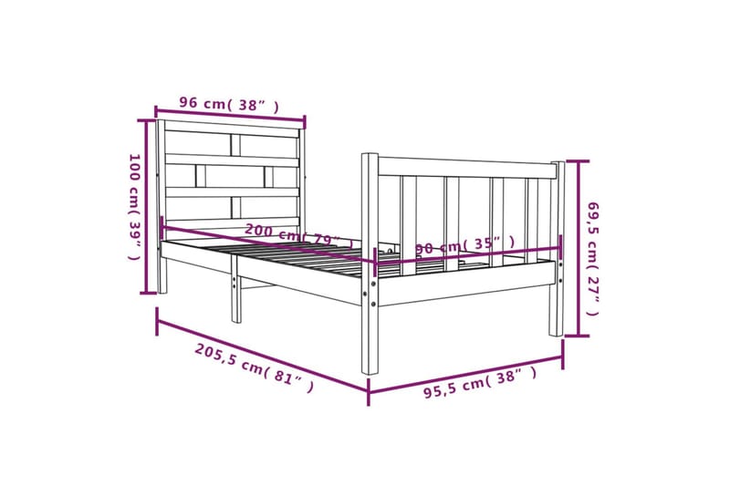 Sengeramme hvit heltre furu 90x200 cm - Hvit - Møbler - Senger - Sengeramme & sengestamme