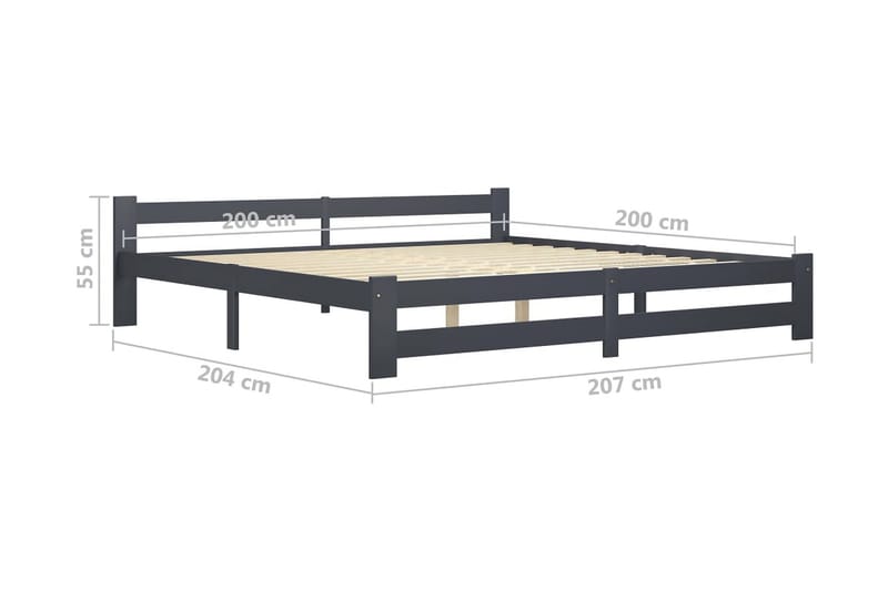 Sengeramme mørkegrå heltre furu 200x200 cm - Grå - Møbler - Senger - Sengeramme & sengestamme