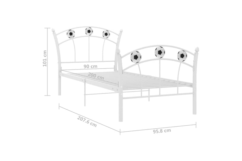 Sengeramme med fotballdesign hvit metall 90x200 cm - Hvit - Møbler - Senger - Sengeramme & sengestamme