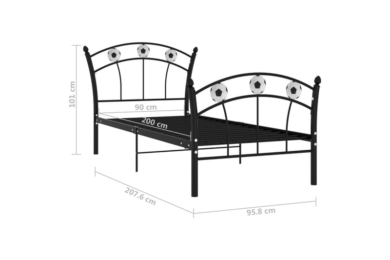 Sengeramme med fotballdesign svart metall 90x200 cm - Svart - Møbler - Senger - Sengeramme & sengestamme