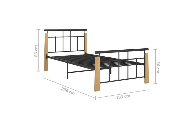 Sengeramme metall og heltre eik 90x200 cm - Svart - Møbler - Senger - Sengeramme & sengestamme