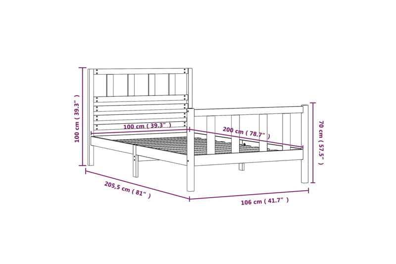 Sengeramme svart heltre 100x200 cm - Svart - Møbler - Senger - Sengeramme & sengestamme