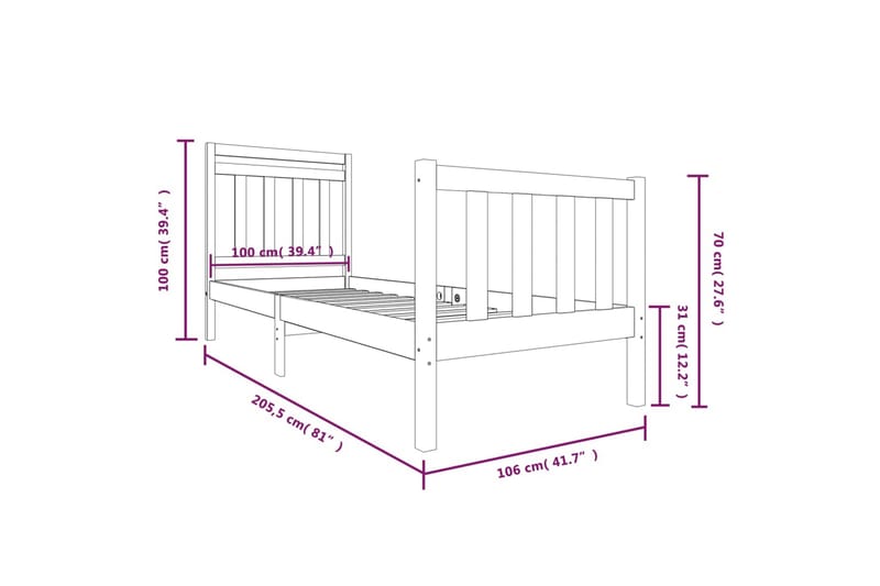 Sengeramme svart heltre 100x200 cm - Svart - Møbler - Senger - Sengeramme & sengestamme