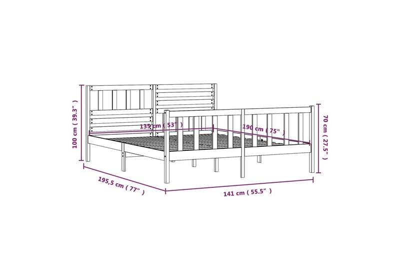 Sengeramme svart heltre 135x190 cm 4FT6 Double - Svart - Møbler - Senger - Sengeramme & sengestamme