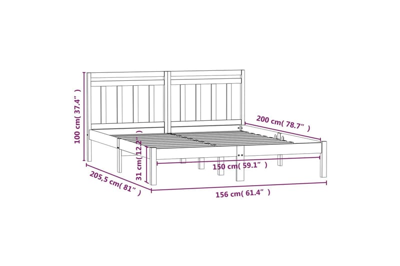 Sengeramme svart heltre 150x200 cm 5FT King Size - Svart - Møbler - Senger - Sengeramme & sengestamme