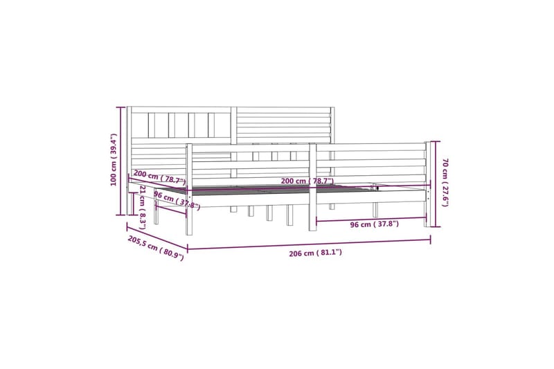 Sengeramme svart heltre 200x200 cm - Svart - Møbler - Senger - Sengeramme & sengestamme