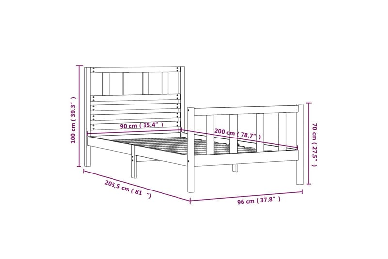 Sengeramme svart heltre 90x200 cm - Svart - Møbler - Senger - Sengeramme & sengestamme